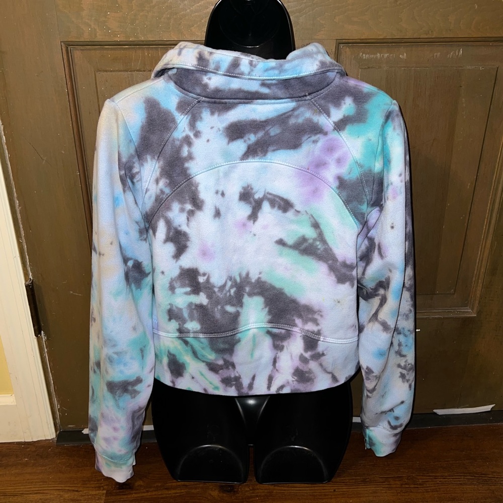 Tie Dye Cropped Pullover Blue Fleece Quarter Zip Activewear Lounge Casual Size S - Picture 4 of 9